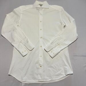 SuitSupply Men's US 38/15 White Cotton Two Ply Dress Shirt Tessitura Woven Italy